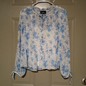 By & By Blue Floral Print Women's Top Size S